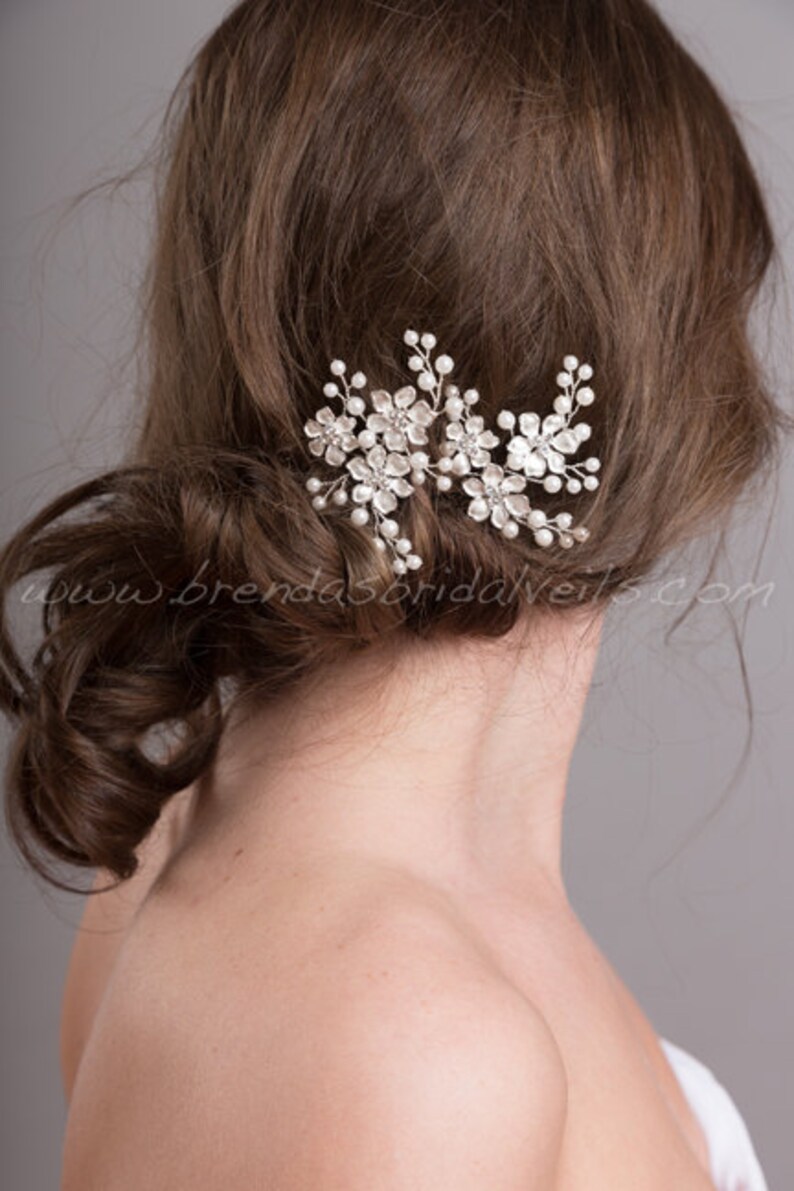 Wedding Hair Accessory, Bridal Pearl Hair Pins, Rhinestone Wedding Headpiece Freda image 1