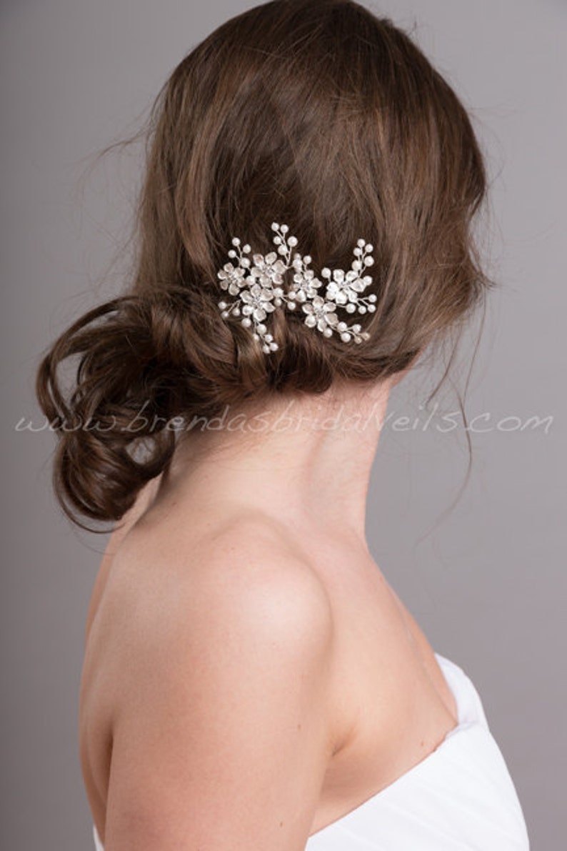 Wedding Hair Accessory, Bridal Pearl Hair Pins, Rhinestone Wedding Headpiece Freda image 2