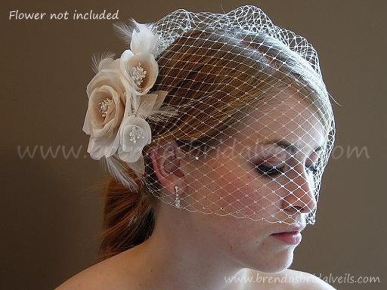 Bridal Birdcage Veil with Double Swarovski Crystal Rhinestone Edge available in White, Diamond White, Ivory, Black image 3