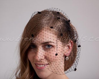 Bridal Veil, Chenille Dot Wedge Birdcage Veil, Wedding Veil - Available In Ivory, White, Black and More Colors