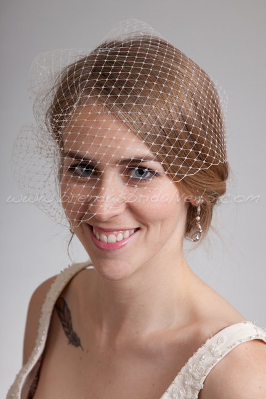 Bridal Birdcage Veil, Wedding Veil, Full Side Blusher, White  display picture 2