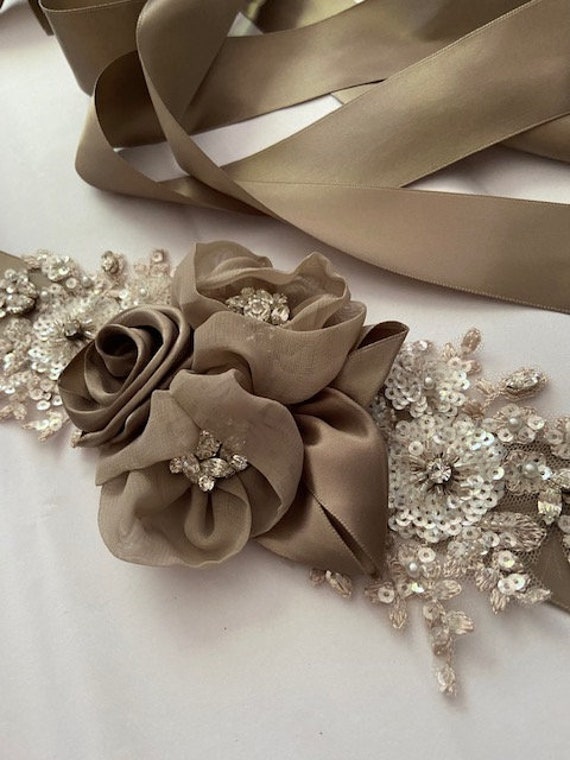 Bridal Dress Sash Beaded Lace Wedding Sash Flower Dress Sash - Etsy