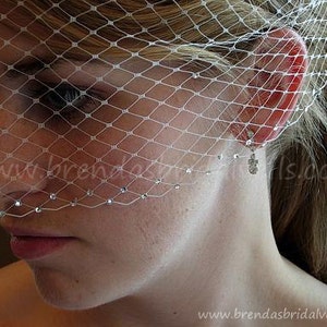 Bridal Birdcage Veil with Double Swarovski Crystal Rhinestone Edge available in White, Diamond White, Ivory, Black