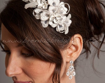 Wedding Headband, Lace Comb, Porcelain Flowers, Rhinestones, Bridal Headpiece - Odessa