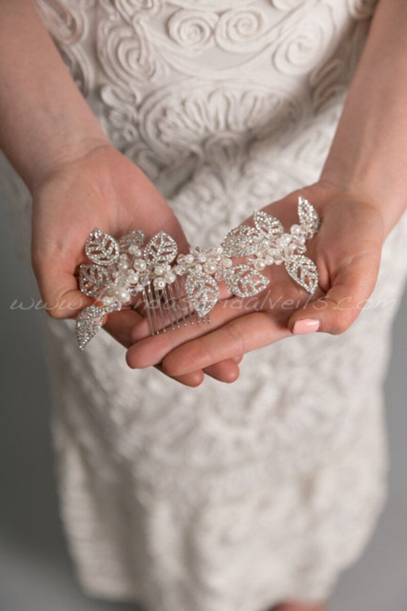 Lorna Rhinestone Bridal Hair Vine Rhinestone Leaf Headpiece Wedding Hair Comb Rhinestone and Pearl Hair Comb