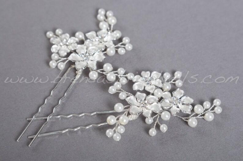 Wedding Hair Accessory, Bridal Pearl Hair Pins, Rhinestone Wedding Headpiece Freda image 3