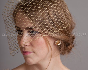 Silver or Gold Metallic 9" Birdcage Veil, Bridal Veil, Wedding Veil