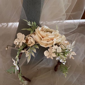 Bridal Flower Headpiece, Wedding Flower Crown, Champagne Flower Halo image 5