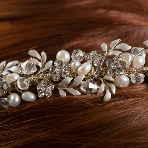 Gold Headband, Fresh Water Pearls, Rhinestones, Bridal Headband, Wedding Hairband Charlotte image 5