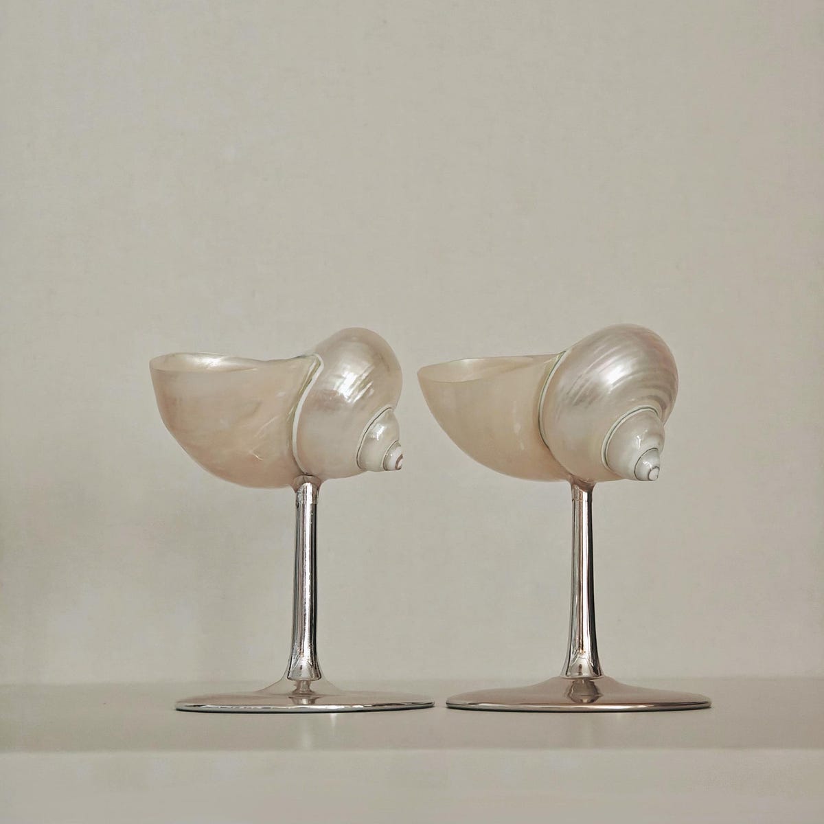 Silver Vintage Customized Seashell Wine Glasses - Set of 2