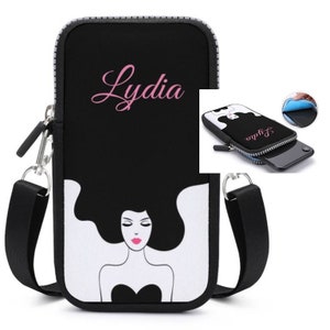 Mobile Phone Wavy Haired Girl Cross Body Carrying Pouch