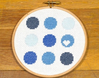 Blue Circles with Heart - easy cross stitch pattern, PDF *instant download*