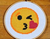 Blowing Kiss Emoji - easy cross stitch pattern, PDF *instant download*