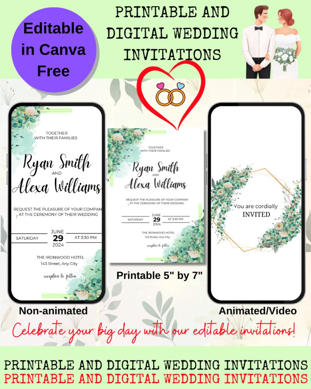 Green Wedding Invitation, Rose Invitation, Animated Video Wedding ...