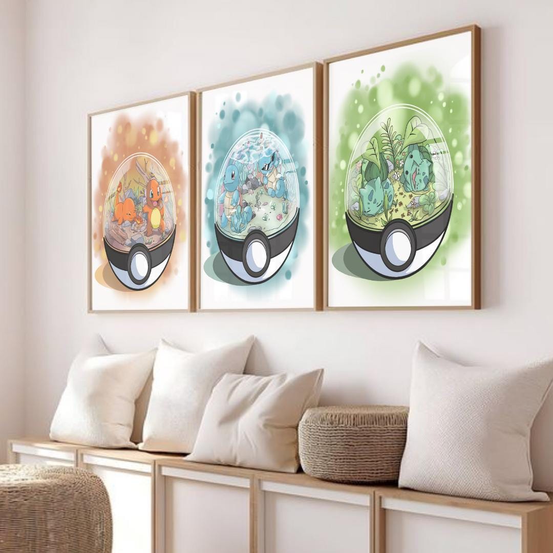 Set of 3 Downloadable Pokemon Print Posters, Cute Wall Art Decoration ...