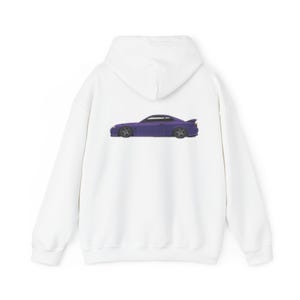Sudadera con capucha morada de coche japonés, sudadera de moda de Tokio, ropa urbana asiática única, jersey JDM moderno, ropa de abrigo de estilo urbano