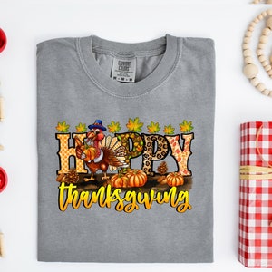 Happy Thanksgiving Comfort Colors Shirt, Thanksgiving Turkey Shirt, Retro Thanksgiving Shirt, Thanksgiving Sublimation Tee, Hello Fall Shirt