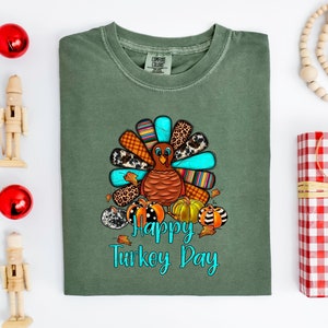Happy Turkey Day Comfort Colors Shirt, Fall Shirt, Thanksgiving Turkey Shirt, Sublimation Design Shirt, Happy Thankful Tee, Cute Turkey Tee