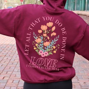 Trendy Christian Sweatshirt Merch, Words on Back Bible Verse Hoodie, Jesus Loves You, Aesthetic Women&#39;s Faith Apparel, Back to School Gift
