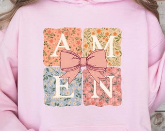 Amen Coquette Bow Sweatshirt, Amen Ostern Sweatshirt, Jesus Ostern Shirt, Damen Ostergeschenk, Ostern Christliches Shirt, Blumen Bibel Vers T-Shirt