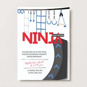 Editable Ninja Warrior Invitation, Kids Ninja Warrior Birthday Invitation, Red and Blue Obstacle Gym, Warped Wall Ninja Gym Invitation