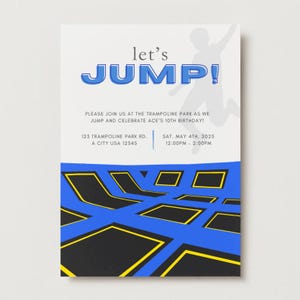 Boys Jump Party Invitation, Editable Blue Trampoline Park Invite, Simple And Bright Digital Jump Party Invitation, Trampoline Park Birthday
