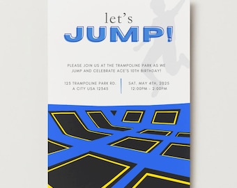 Boys Jump Party Invitation, Editable Blue Trampoline Park Invite, Simple And Bright Digital Jump Party Invitation, Trampoline Park Birthday