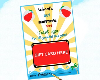 Tarjetero de fin de curso para profesores, regalo de agradecimiento, regalo imprimible para profesores, regalo de verano para profesores.