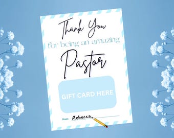 Tarjeta de agradecimiento para el pastor, regalo imprimible para el pastor, regalo para el ministerio de la iglesia, agradecimiento al pastor, tarjetero para regalo del pastor