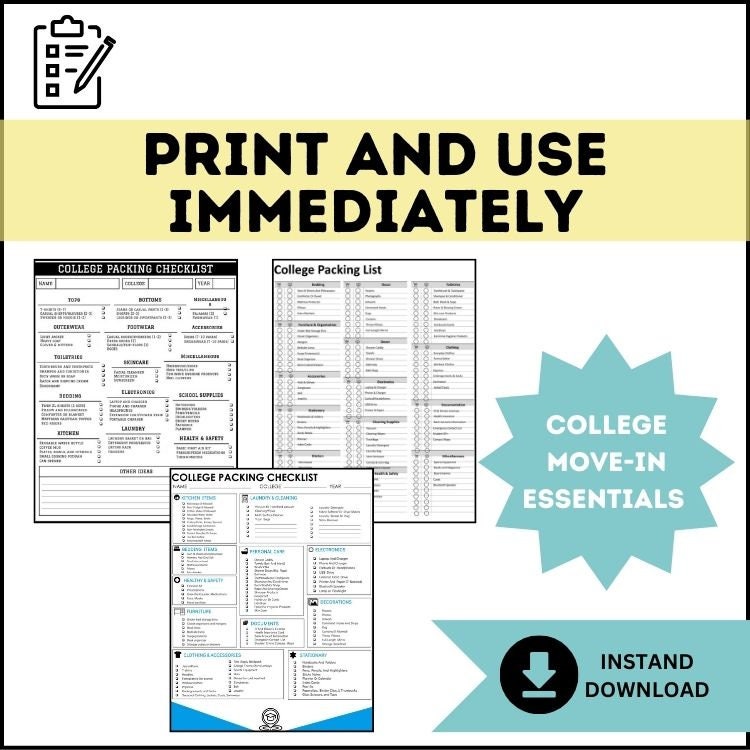 College Essentials Packing Checklists - Dorm Room Packing Lists! - Etsy