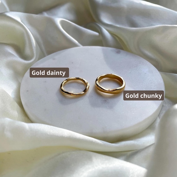 Non Tarnish Ring Set 18k Gold Plated Dainty Ring Textured Irregular Thick Thin Band Minimalistic Jewelry Etsy