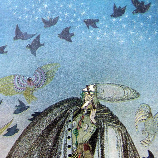 Le fils de la veuve et les 3 princesses dans la montagne bleue par Kay Nielsen Assiettes d'art livre ancien des années 1920 Contes de fées à l'est du soleil à l'ouest de la lune