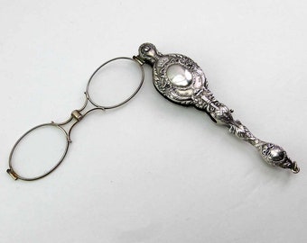 1890s Sterling Silver Folding Lorgnette Opera Glasses Krementz & Company Early Art Nouveau Eye Glasses 925