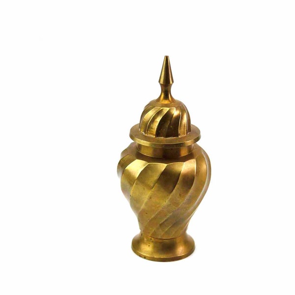 Lovely Vintage 1970s Antique Brass Vessel I Dream of Jeanie Twisted Swirl Ginger Jar Stash Bowl with Matching Finial Lid India