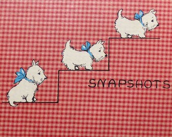 Vintage 60s Westie Scottie Dogs SNAPSHOTS Photo Album w/ Red White Tartan Plaid Vinyl Boards Memory Keepsake Book Photo-Keepers Scrapbook