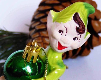 You Can BUILD Your Own ELF Vintage 40s Ceramicraft Chartreuse Pixie Comes w/ 2 Christmas Baubles Add a Tuba Cello or Harp Vase Your Choice