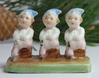 Miniature Prussian 3 Pixie Antique Figurine Circa 1870 - 1890 Antique Poznań Poland Germany Porcelain Bisque Hand Painted Uncommon