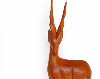 1970s Hand Carved Teak Wood Eland Antelope African Folk Art Sculpture Kenya Figurine
