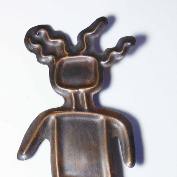 Wild Woman Created & Signed by Artist K. ENEWOLD Vintage Stamped Copper Pin Brooch Living Her Best Life