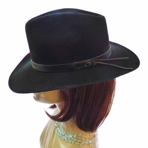 Vintage Mallory By Stetson Outland Wool Cowboy Western Hat Model DW411 Good Guys Wear Black 1990s Wool Leather Band Satin Lined Size 7 1/4