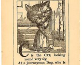 C is for Tidy Cat Original 1892 Etching by John Tenniel Mother Goose Rhymes Book Art Print - Alice in Wonderland