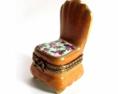 Louis XV Chair Vintage LIMOGES Trinket Box Flower Seat Cushion Signed D. Moreau Keepsake Interior Designer Gift Decorative French Porcelain
