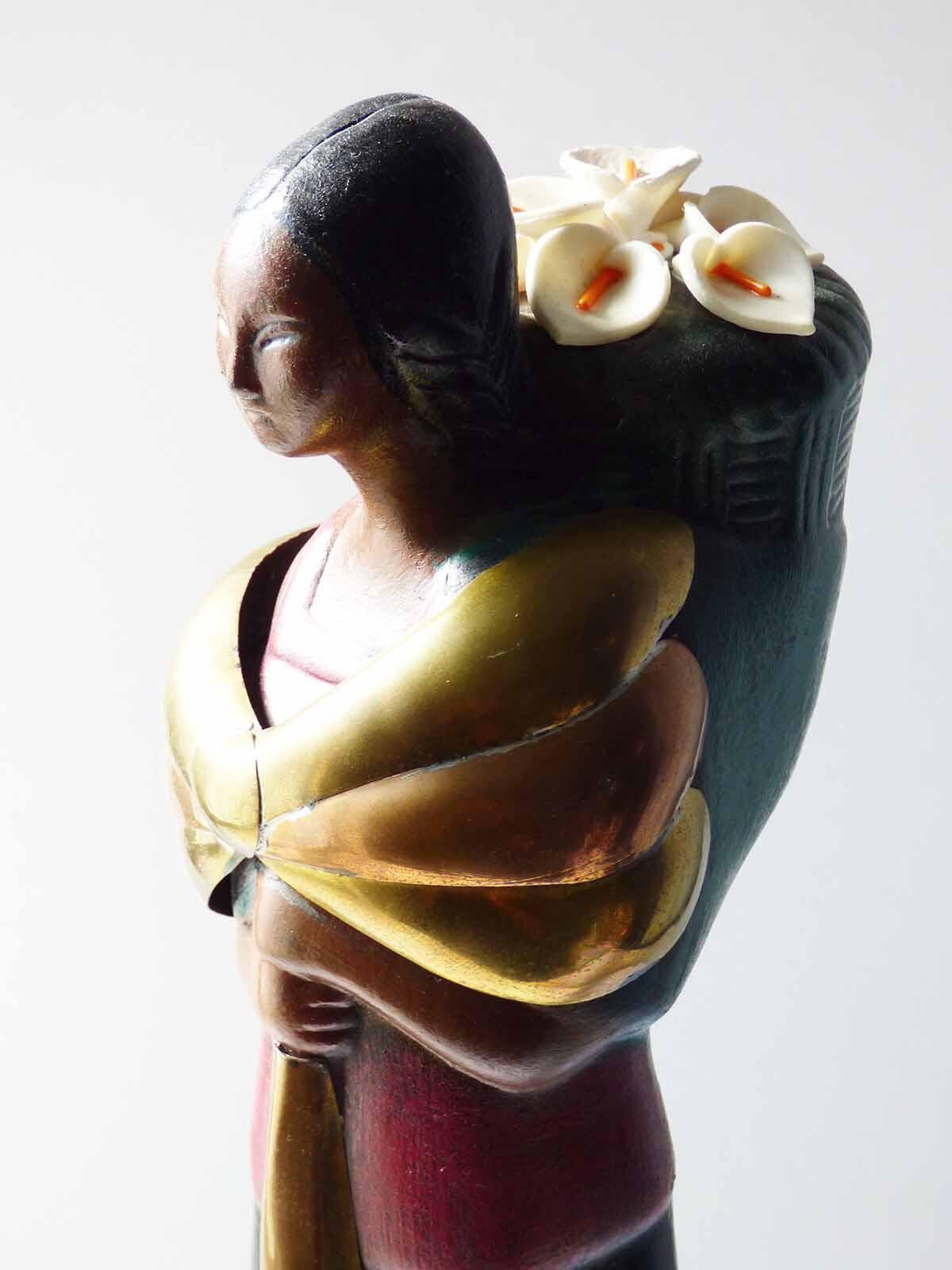Las Marias Tonala Ceramic Woman With Calla Lilies Basket Figurine
