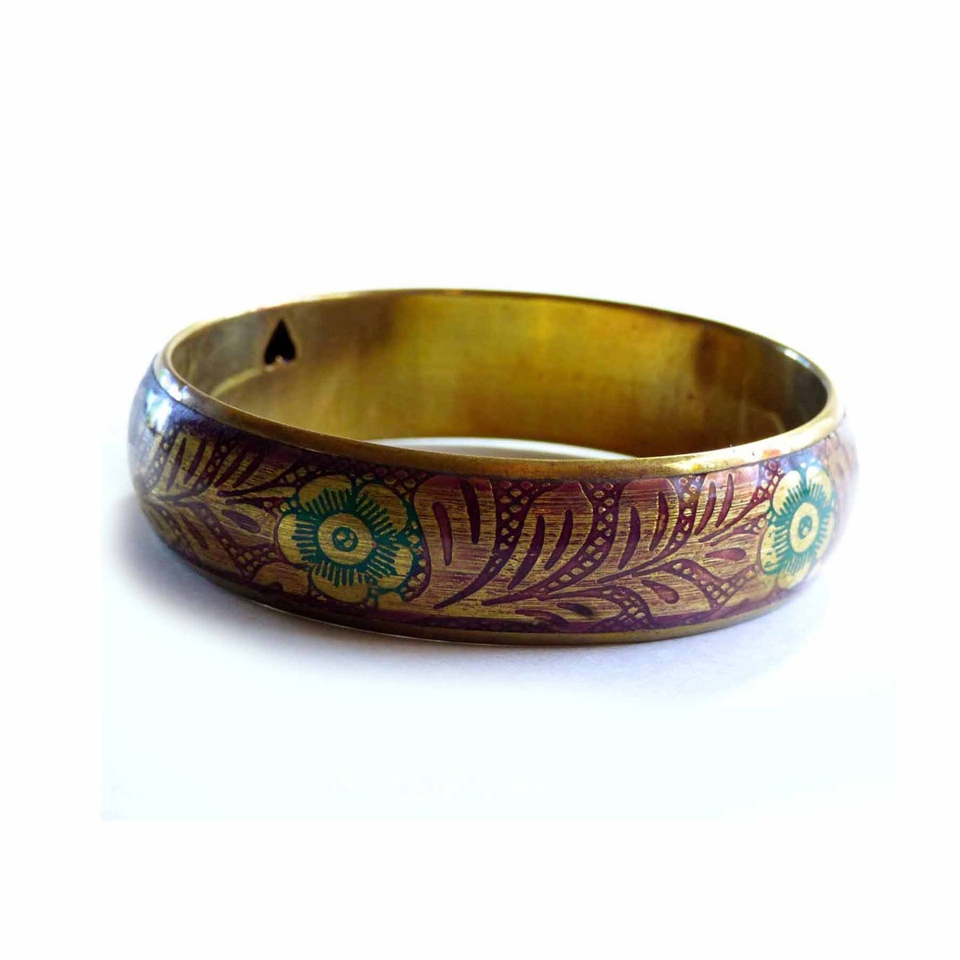 Chinese Brass Cloisonné Bracelet Bangle Cuff Raised Water Cloud Flower