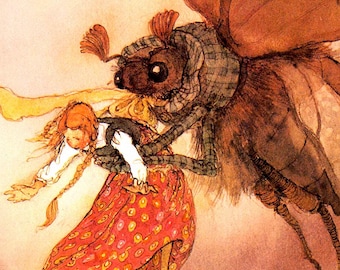 Thumbelina is Swept Away 1980 Zwerger Lisbeth Original 1st Edition First Printing Full Page Color Book Lithographic Art Print