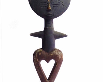 Antique African AKUA' BA Doll Carved Wood ASHANTI Asante Fertility Heart Figure Akuaba AKan From Ghana Africa