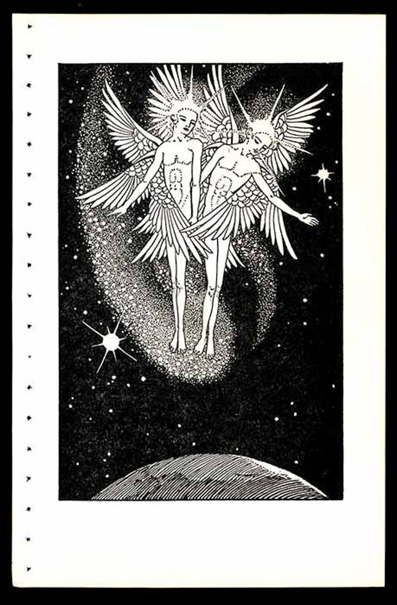 Lathrop 1st Caldecott Medal Winner w Poem Celestrial Angels Above the Earth There Will Be STARS 1930s Book Art Illustration by Dorothy P