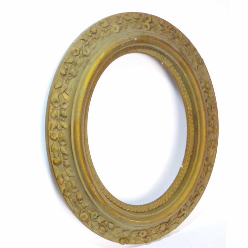 1920s Oval Carved Antique Gesso Finished Gold Gilt Wood Frame Tabletop Decorative Vanity Elegant Wall Accent Mirror shops Photo Artwork Frame