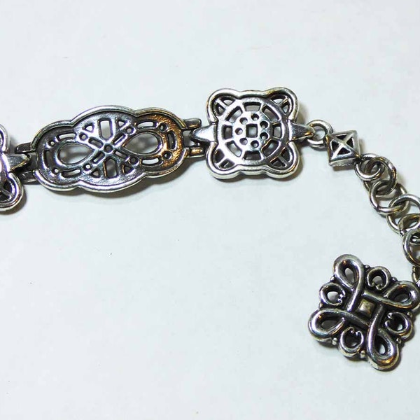 Vintage Brighton Sterling Silver Plated Panel Bracelet Infinity Open Scroll Work Links Elegant & Romantic