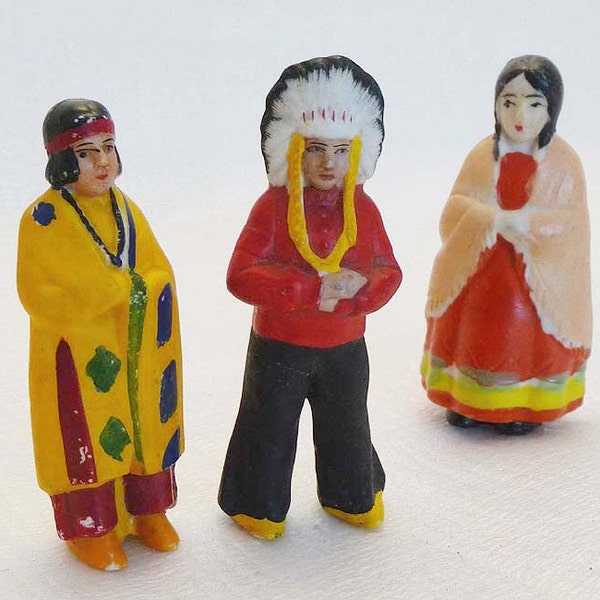 Antique Bisque Three 1930s American Indians Family Germany Character Doll  Porcelain Figurines Germany Hand painted 1930s Free Shipping